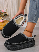Women’s Slip-On Warm Cotton Half Boots – Thick Sole, Anti-Slip, Fleece Inside for Winter Comfort