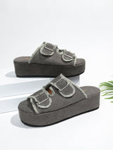 Chic Denim Double-Buckle Platform Sandals for Women