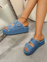 Chic Denim Double-Buckle Platform Sandals for Women
