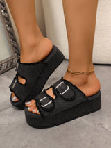 Chic Denim Double-Buckle Platform Sandals for Women