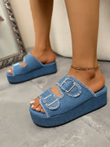 Chic Denim Double-Buckle Platform Sandals for Women