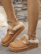 Women’s Fleece Lined Slip-On Clogs – Warm Winter Mule with Buckle & Anti-Slip Sole