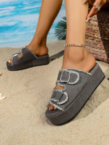 Chic Denim Double-Buckle Platform Sandals for Women