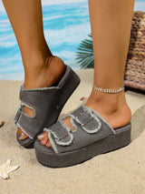 Chic Denim Double-Buckle Platform Sandals for Women
