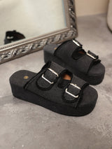 Chic Denim Double-Buckle Platform Sandals for Women