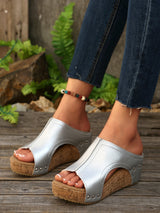 Women's Fashionable Plain Color Wedge Sandals, Casual Comfortable Peep Toe Sandals for Summer, Female All-match Round Toe Sandals for Daily Wear, PU Leather Sandals