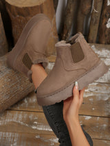 Women’s Warm Fur Lined Platform Ankle Boots – Slip-On Winter Short Boots with 2.36in Thick Sole