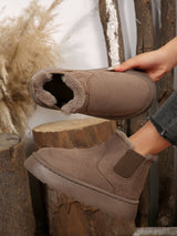 Women’s Warm Fur Lined Platform Ankle Boots – Slip-On Winter Short Boots with 2.36in Thick Sole