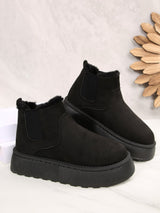 Women’s Warm Fur Lined Platform Ankle Boots – Slip-On Winter Short Boots with 2.36in Thick Sole