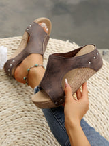 Women's Fashionable Plain Color Wedge Sandals, Casual Comfortable Peep Toe Sandals for Summer, Female All-match Round Toe Sandals for Daily Wear, PU Leather Sandals