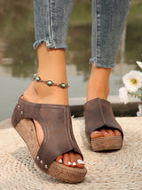 Women's Fashionable Plain Color Wedge Sandals, Casual Comfortable Peep Toe Sandals for Summer, Female All-match Round Toe Sandals for Daily Wear, PU Leather Sandals