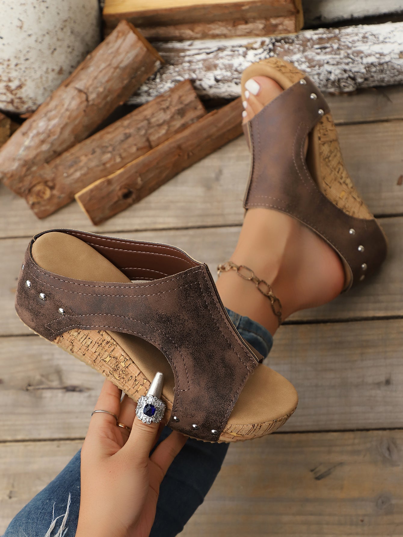 Women's Fashionable Plain Color Wedge Sandals, Casual Comfortable Peep Toe Sandals for Summer, Female All-match Round Toe Sandals for Daily Wear, PU Leather Sandals