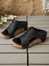 Women's Fashionable Plain Color Wedge Sandals, Casual Comfortable Peep Toe Sandals for Summer, Female All-match Round Toe Sandals for Daily Wear, PU Leather Sandals