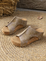 Women's Fashionable Plain Color Wedge Sandals, Casual Comfortable Peep Toe Sandals for Summer, Female All-match Round Toe Sandals for Daily Wear, PU Leather Sandals